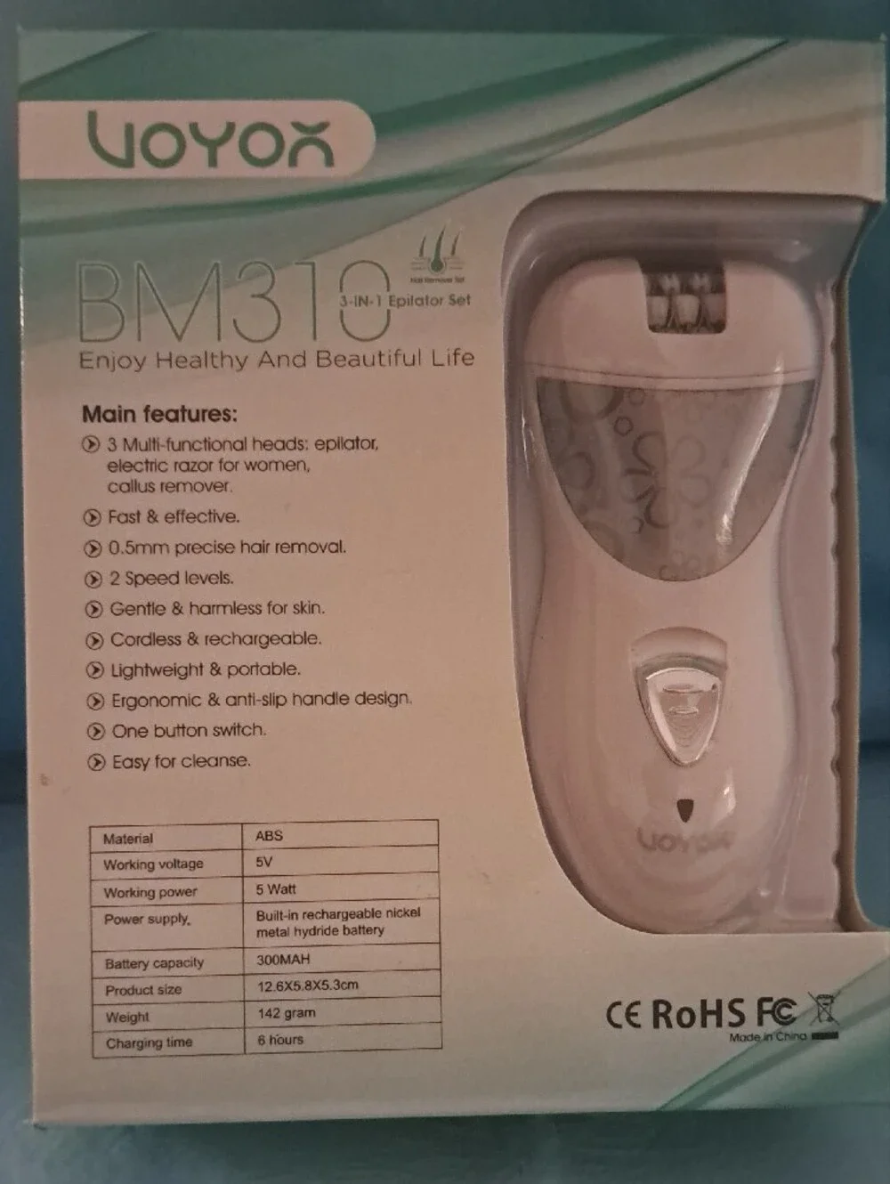 VOYOR BM310 3-in-1 White Epilator Set for Women